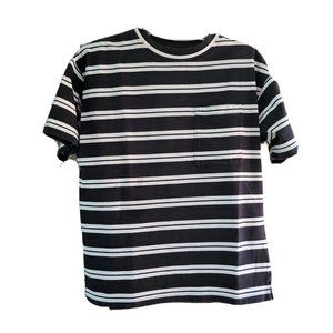 Kristin Paige Sportswear Black & White Striped Short Sleeve Cotton Top Medium